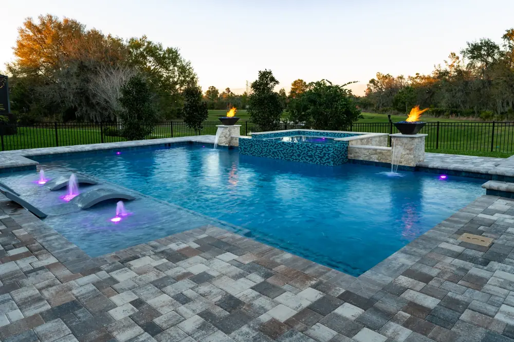 Resort-style pool overview — Hawk Oasis custom pool project by Wahoo Pools in Tampa Bay, FL