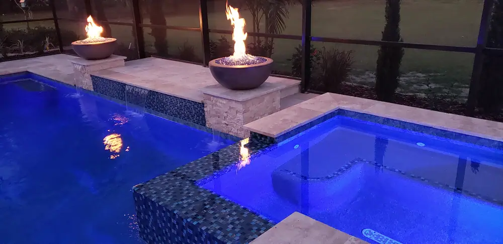 Evening view — Lithia Forest custom pool project by Wahoo Pools in Lithia, FL