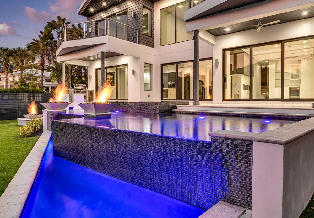 Geometric pool with warm palette — Modern Sunset custom pool project by Wahoo Pools in Tampa, FL
