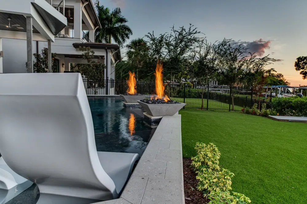 Poolside view — Modern Sunset custom pool project by Wahoo Pools in Tampa, FL