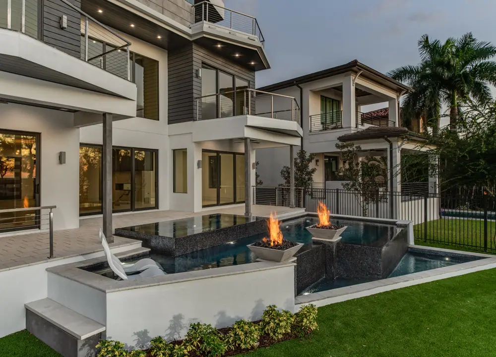 Sunset pool overview — Modern Sunset custom pool project by Wahoo Pools in Tampa, FL