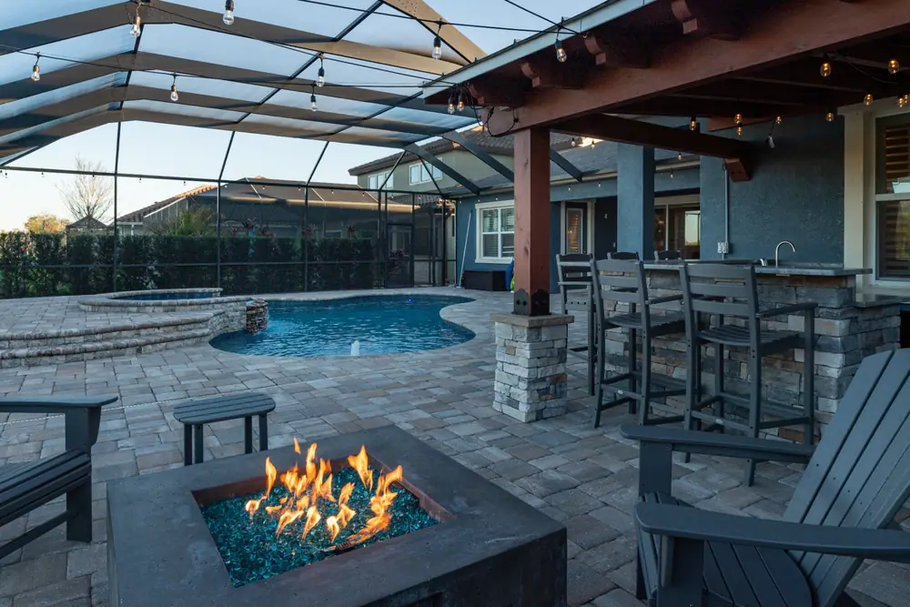Freeform pool detail — Backyard Oasis custom pool project by Wahoo Pools in Tampa Bay, FL