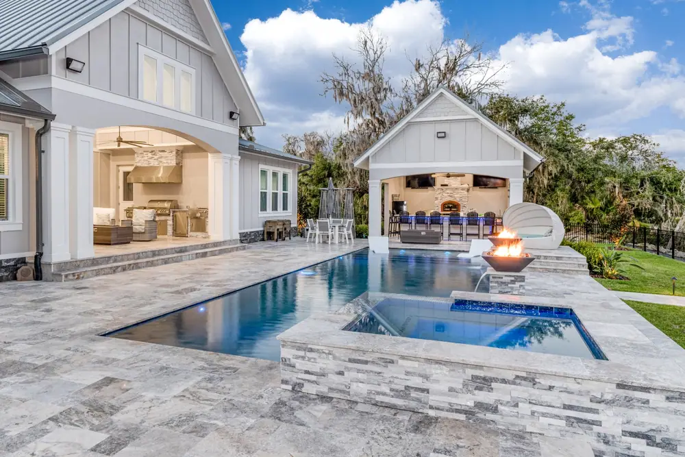Riverfront pool overview — Riverside — Alafia custom pool project by Wahoo Pools in Riverview, FL