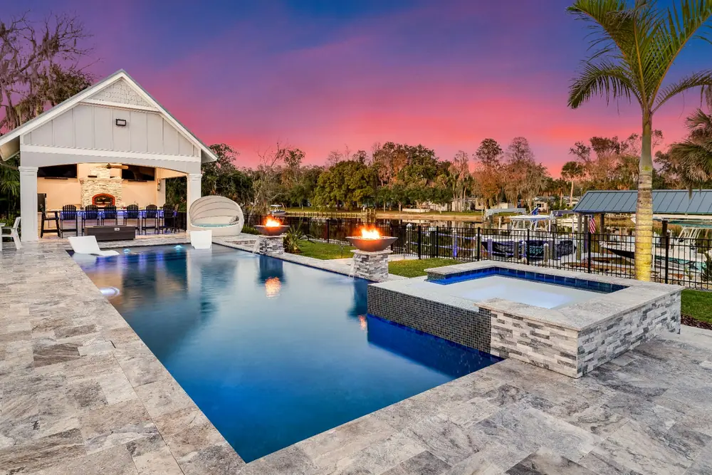 Riverside Alafia — waterfront pool with spa on the Alafia River — Wahoo Pools project in Riverview, FL