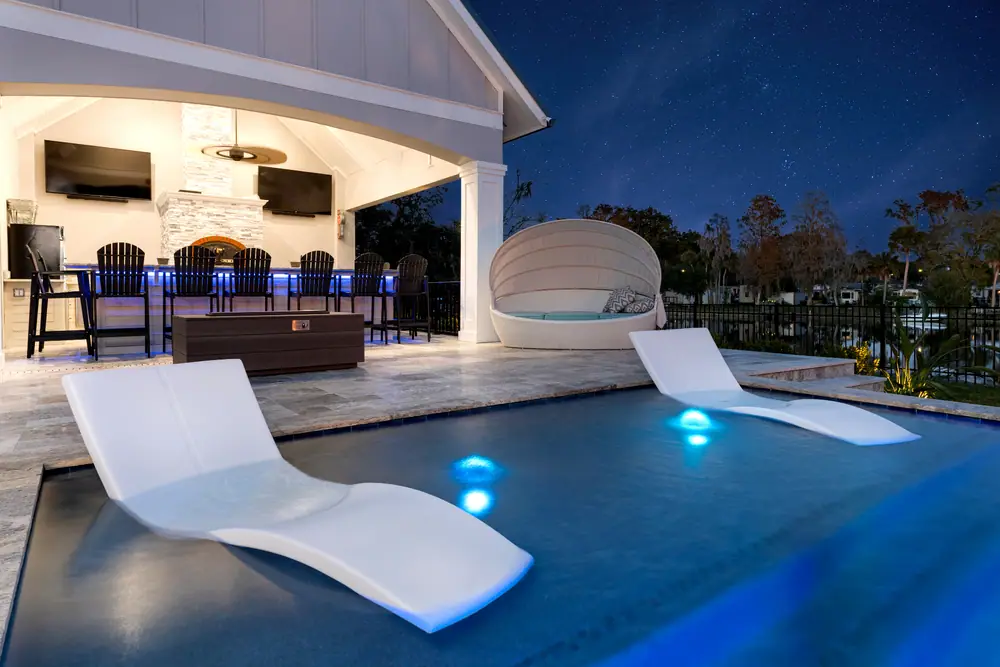 Waterfront patio — Riverside — Alafia custom pool project by Wahoo Pools in Riverview, FL