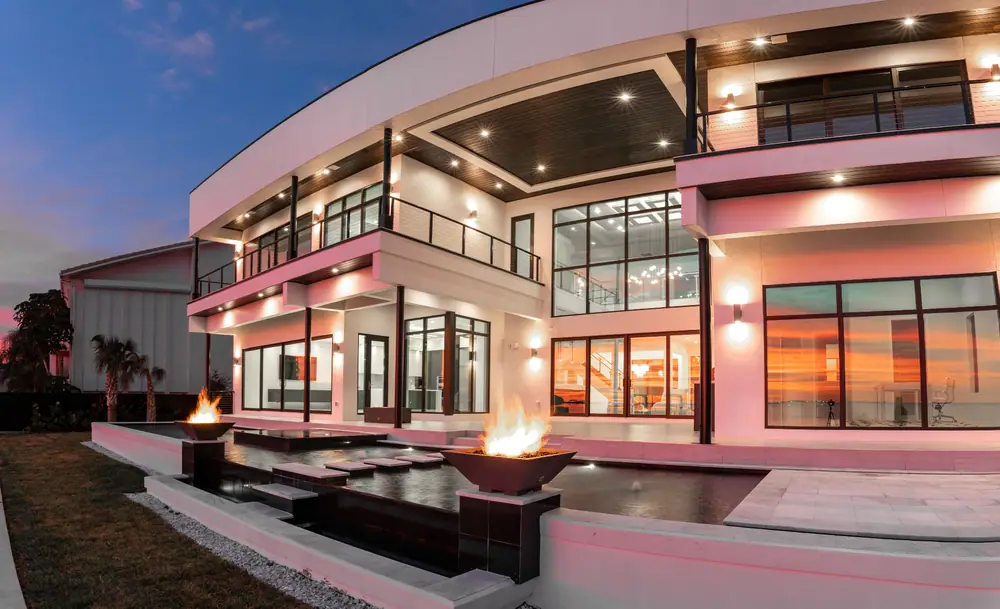 Floating stone pathway — Sandpiper Bayfront custom pool project by Wahoo Pools in Tampa Bay bayfront