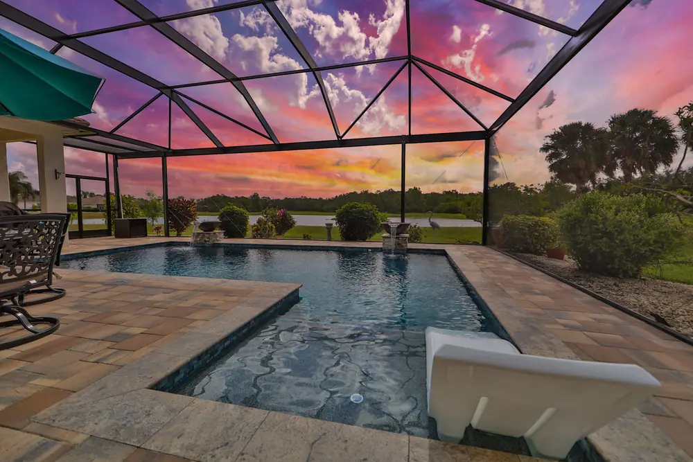 Fire and water feature detail — Signature 1101 custom pool project by Wahoo Pools in Tampa Bay, FL