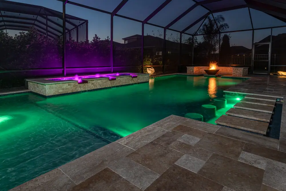 Evening deck — Tequila Sunrise custom pool project by Wahoo Pools in Tampa Bay, FL